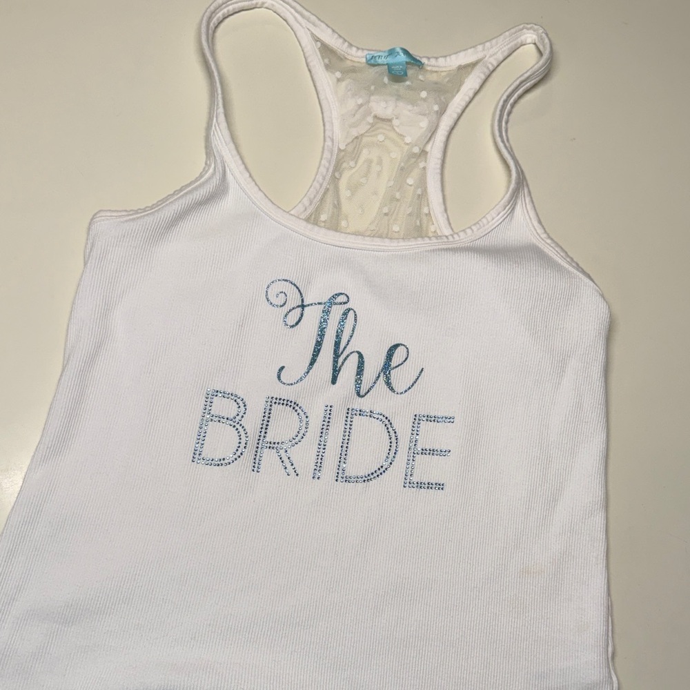 Betsey Johnson White Tank with Light Blue Labels